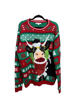 Celebrate Together 2XLT Ugly Christmas Sweater Cow Sunglasses Santa Hat 2XL Tall
